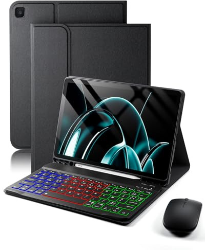 Pour Samsung Galaxy Tab S6 Lite (2024/2022/2020) 10.4 Pouces Coque Étui Avec Bluetooth sans fil Français (AZERTY) Clavier Rétroéclairé Et souris Protection Design magnétique Backlight Keyboard Case