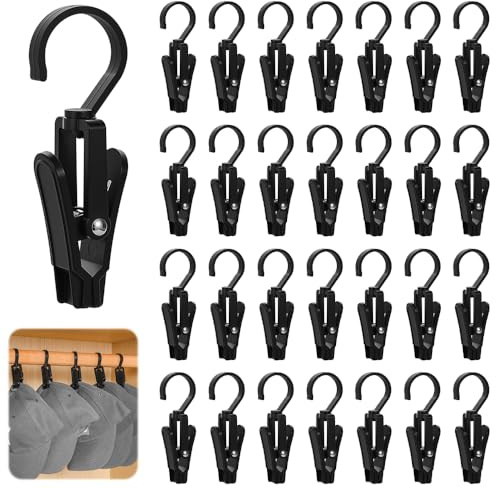 ASOUUNLD 30 Pièces Pince à Linge Rotative, Épingles à Linge Plastique Pince à Linge avec Crochet Rotative Cintre Pince Crochet à Linge Portable pour Pantalon, Bottes, Serviette et Les Chaussettes