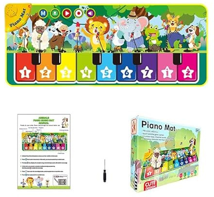 Sabocha Toys for 1-4 Year Old Childrens Musical Play Mat with 9 Piano Keyboard, Piano Dance Mat Built in 19 Sounds & Recording Function for Toddlers Infant Kids Birthday Gifts Present Early Education
