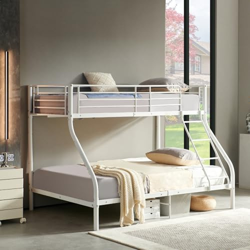 DORAFAIR - Letto a castello a 3 posti in metallo 90 x 200 cm e 140 x 200 cm, letto per bambini e adulti, camera da letto, casa, bianco