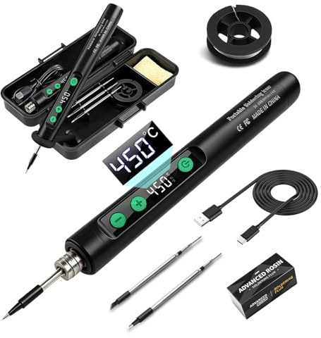 Flintronic Cordless Soldering Iron Kit, Portable Soldering Irons with LED Display, Adjustable Temperature 180°C-450°C, Rechargeable USB Soldering Iron for DIY Projects, Home Appliance Repair-Black