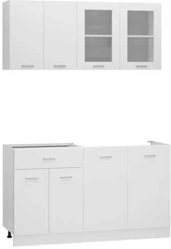 Fisinber 4-TLG. Küchenzeile Lyon Weiß Holzwerkstoff 60/80 cm mit Hängeschrank & Unterschrank Modernes Design & Robustheit für Küche Esszimmer Flur