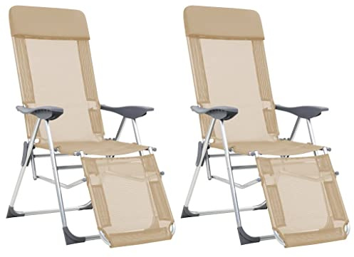 Owoxanthellate 2er Set Campingstühle klappbar mit Fußteil, Bequeme Hochlehner Gartenstühle aus Aluminium und Textilene, Verstellbare Liegestühle für Camping, Terrasse und Angeln, Creme