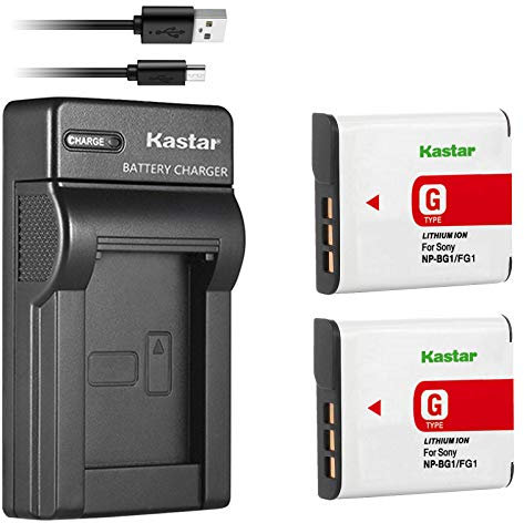 Kastar Lot de 2 batteries + chargeur USB fin pour Sony NP-BG1 NP-FG1 Sony Cybershot DSC-HX5V, DSC-HX9V, DSC-W30, DSC-W35, DSC-W50, DSC-W55, DSC-W70, DSC-W80, DSC-W290, DSC-H10, H20, H50, H55, H70, H90