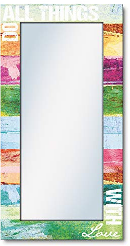 ARTLAND Wandspiegel Ganzkörperspiegel mit Holz Deko Rahmen 60x120 cm Spiegel zum Aufhängen Abstrakt Kunst Spruch Liebe Bunt T9OC