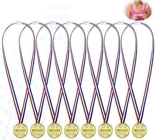 Febbya Medaglie per Bambini,24 Pezzi Winner Medagliette di Plastica Piccolo Mini Medaglia Olimpiadi con Cordino per Bambini Sport Giorno Festa Partito Giocattoli Premi 4CM