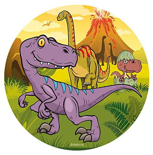 Dinosaur Round 20cm 8 inch Edible Sugar Cake Topper. Licensed Product. Dekora.