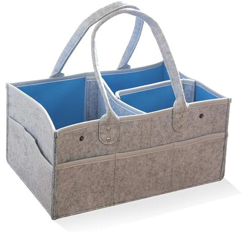 AEESRRU Baby Windel Caddy Organizer Korb tragbar Storage Bin groß Kindergarten Tasche mit Wechselbaren Fächer für für Wickelkommode, Beißring, Windel, Best Baby Geschenk Korb (grau)