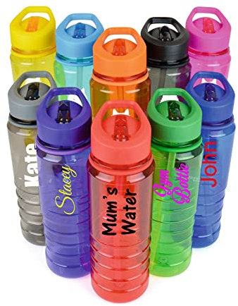 JC Personalised Custom Water Drink Bottle with Flip Straw - Any Name, Word, Business, Sports, School, Promotional Merchandise