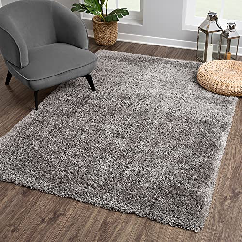 SANAT Porto Shaggy Wohnzimmer Teppich - Hochflor Zottel-Teppiche für Wohnzimmer, Schlafzimmer, Küche, Flure, Kinderzimmer - Leicht Zu Reinigen, Superweich, Modern Teppich Dunkelgrau 80 x 150 cm