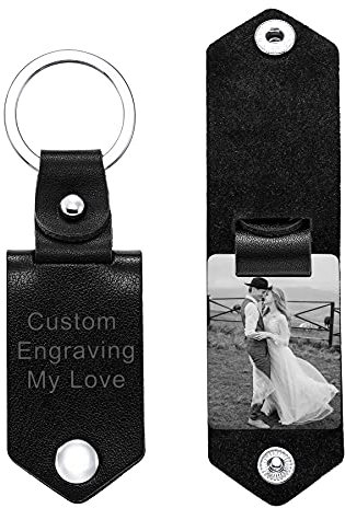 MeMeDIY Personnalisé en Cuir Porte-clés Cadeaux pour Hommes Copain Papa Mari Photo Personnalisée Photo Date Nom Texte Fête des Pères Cadeaux d'anniversaire pour Papa
