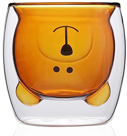 Lincman Cute Mugs Glass Double Wall Insulated Glasses Espresso Cup Tea Cup Milk Cup Bear Mugs Office Cup Birthday Gifts Drinking cup