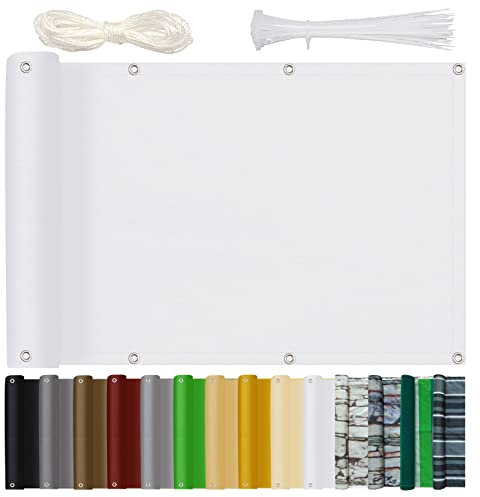 Telo Frangivista Balcone 90x800cm, Frangivista per Recinzione di Giardino con Fascette e Funi Impermeabile Protezione Solare Protezione Vento per Balcone Piscina Giardino, Bianco