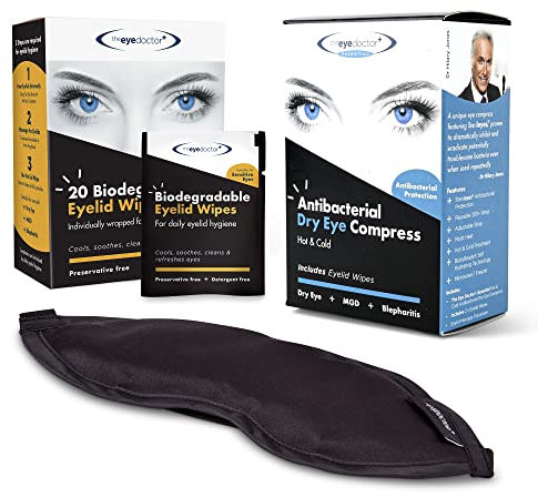 The Eye Doctor Essential Heated Eye Mask & Eyelid Wipes – Includes Warm Eye Compress & 40 Eye Wipes for Dry Eye, Blepharitis and MGD Treatment - Safe to Heat Mask in a Microwave