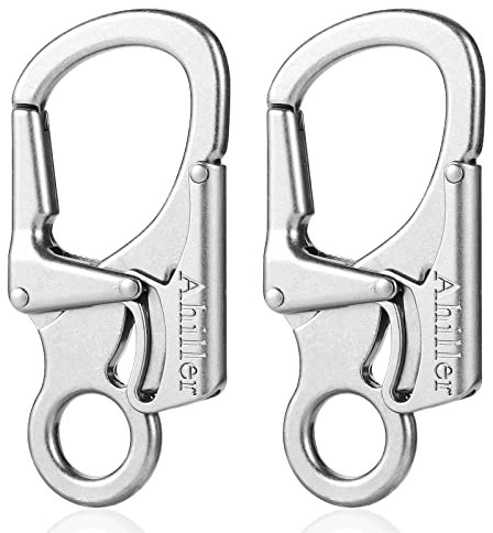 Ahiller Karabiner Schlüsselring Clip, 3 Zoll Zinklegierung Doppelte Verriegelung Schlüsselbund für Outdoor, Schlüsselanhänger Stil Karabinerhaken [Silbrig-2P]