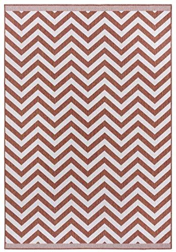 NORTHRUGS In- und Outdoor Teppich Palma 120x170cm - Wendeteppich Wetterfest Modernes Design Zick-Zack Muster Teppich für Balkon Terrasse Garten Wintergarten Wohnzimmerteppich Wasserfest in Cayenne
