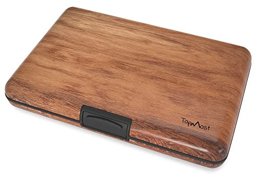 TopMost Portefeuille en Aluminium avec Blocage RFID pour Cartes de crédit pour Homme et Femme – Emplacements pour 12 Cartes et Billets, Texture Bois, 11 x 7,5 x 2 cm, Porte-Cartes et Billets