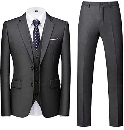 Allthemen Mens Suits 3 Piece Regular Fit Formal Dress Tuxedo 2 Buttons Business Suit Jacket Vest Trousers Grey 3XL