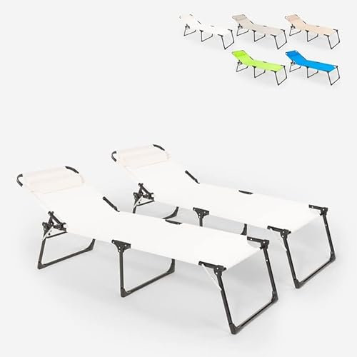 Produce Shop 2er Set Liegestühle Strandliegen Sonnenliegen aus Aluminium für Strand und Garten Mauritius - Weiß