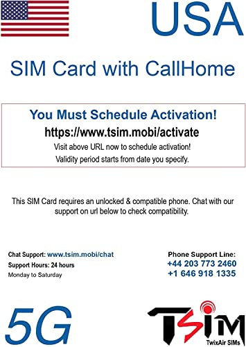 USA-SIM-Karte für Reisen in die USA, Kanada und Mexiko | unbegrenzte 5G-Daten, lokale Anrufe, SMS und Internationale Anrufe | kostenlos nach Hause anrufen! | T-Mobile (1 Monat)