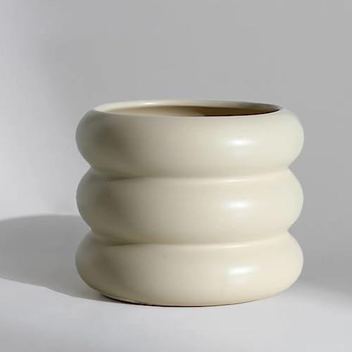 SANDYBAYTAS Vaso per piante in ceramica da interni, 12 cm, con foro di drenaggio, fioriera in ceramica con design a bolle piccole, decorazione per casa e ufficio (beige)
