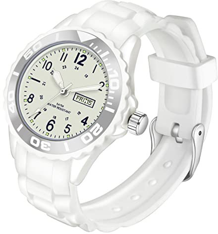 Uhr Damen Armbanduhr Mädchen Damenuhren Armbanduhr Jungen 5ATM Wasserdicht Damenarmbanduhr Damenuhr mit Silikonarmband Analog Quarz Woche Süße Farbe Buntfarbig Kinderuhr Junge Kinder Uhren für Jungs