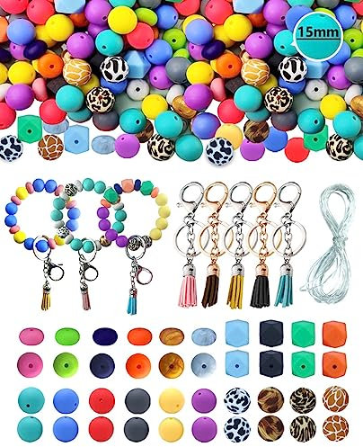 Perline in Silicone da 15 mm per Kit Creazione Portachiavi, 115 Pezzi per Portachiavi Fai da Te, Kit per Creazione Gioielli per Adulti, Perline Grandi per Bracciali