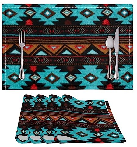 ZFRXIGN Western Aztec Tischsets 4er Pack Hitzebeständig Platzset Restaurant Cafe Dekoration für Esstisch Schreibtisch Indianer Navajo Türkis