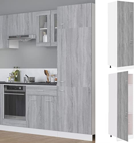 Homgoday Armario para nevera gris Sonoma 60 x 57 x 207 cm, madera multicapa, ahorro de espacio, mueble exterior, balcón para salón, oficina, dormitorio, baño