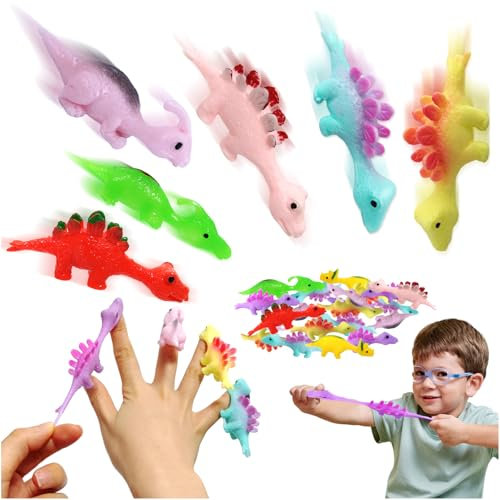 Fatidge Toys 30 Stück Schleuder Dinosaurier Spielzeug Slingshot Dinosaur Finger Toy Dinosaurier Spielzeug Fliegende Dinosaurier Schleuder Spielzeug Party Fillers Weihnachten Geburtstage Geschenke