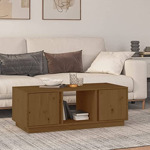 GuyAna Couchtisch Honigbraun 110x50x40 cm Massivholz Kiefer Couchtisch Eckig Baumkantentisch