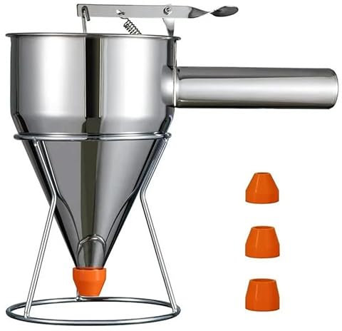 Piston Funnel Cake Maker with Stainless Steel Funnel Cake Dispenser with Stand for Cupcakes, Takoyaki or any Baked Goods (1.2L)
