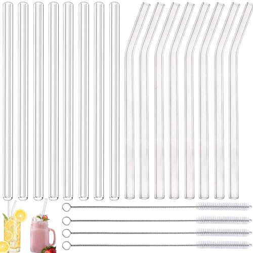 20 Piezas Pajitas Niños Pajitas de Cristal Pajitas Reutilizables Transparente Paja Doblada son Adecuadas para Batidos Cócteles Batidos Jugos Leche Té Caliente y Otras Bebidas