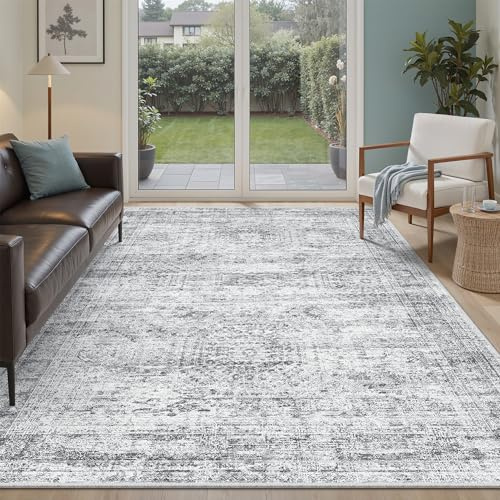 Soalmost Teppich, 12,7 x 17,8 cm, Grau, niedriger Flor, waschbar, trendiger verblasster Stil, Teppiche für Schlafzimmer, Wohnzimmer, Esszimmer, faltbar, rutschfest, dünn, grau