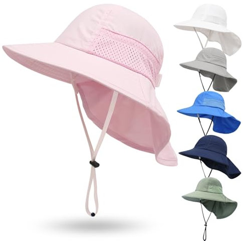 QIYIENDIAN Baby Kleinkind Sonnenhut UPF 50+ Einstellbare Sonnenschutz Eimer Hüte Kappe für Kinder Jungen Mädchen(Pink,2-6Y)