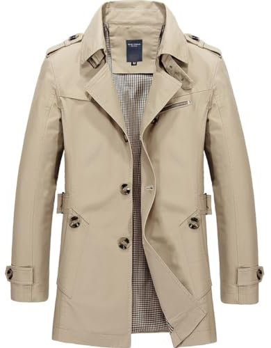 Gsice Trench-coat court pour homme à simple boutonnage léger en coton coupe-vent, kaki, XL