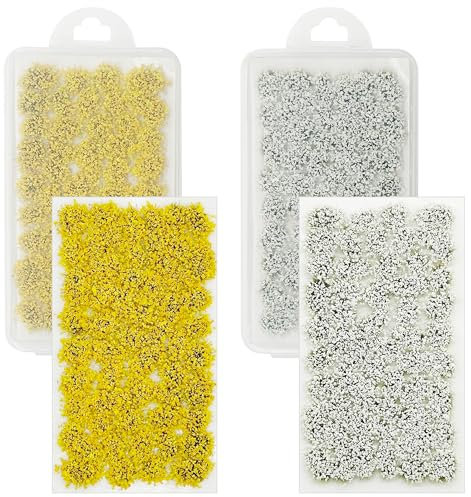 Attuslla Flower Cluster, Gras Tufts Statische, Static Grass Selbstklebende für Miniatur Tabletop Spiele Modelleisenbahn Geländeb (Weiß und Gelb)