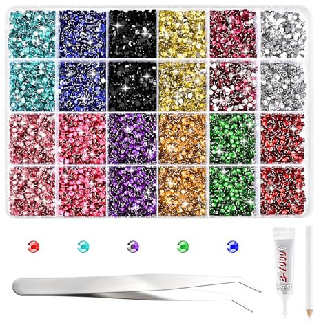NACHLYNN 35700 Pcs Resin Rhinestones Kits 12 Colors Flatback Round Jelly Rhinestones with Tweezers Pen 2-6mm Bedazzling Non Hotfix Crystal Gems for Nail DIY Crafts Face Tumblers Mugs Clothing