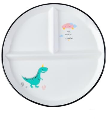 Hoshisea Piatti da pranzo Ceramica, Piatti Divisi In Ceramica, Piatti Snack Con Scomparti, Piatto in Ceramica Bambini, Per Pasti Divisi, Feste, Snack, Insalate, Dessert(Dinosauro Verde)