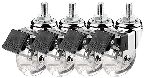 SAJMN 4 x Lenkrollen, bis zu 100 kg, robuste kleine Lenkrollen für Möbel, Raddurchmesser: 50 mm, geräuschlos, Rollen aus transparentem Gummi, M8 x 15 | M10 x 15 | M8 x 25 | M10 x 25