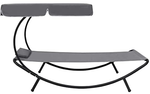HETFTJN Balkonstuhl Strandstuhl Garten Liegestuhl Gartenstuhl - Sonnenliege mit Sonnendach & Kissen Grau für Balkon Garten Outdoor Camping