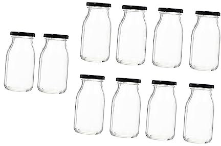 COLLBATH Ensemble de bouteilles de lait en verre compactes de 200 ml avec couvercle en fer pour pudding conservation fraîche et stockage polyvalent scellé