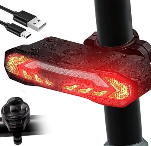 Meichoon Fanale posteriore per bici con indicatori di direzione, luce del freno, ricaricabile tramite USB, telecomando, antifurto, allarme per bicicletta, accensione/spegnimento, impermeabile, per