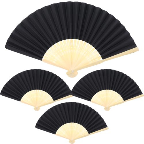 Yolev 4 Stück Handfächer Damen Bambus Hand Fan Chinesischer Fächer Schwarz Taschenfächer für Hochzeiten Leistung Tanz Haus Dekorationen Party Sommer