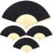 4 Pcs Hand Fan Foldable Black Bamboo Folding Fans Handheld Vintage Retro Large Hand Fan for Women Weddings Bridal Dance Party Favors Fans Church Festival DIY Decoration