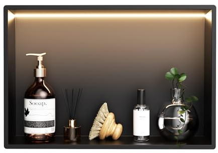 KEOKBON Wandnische Dusche mit LED, 45 * 30 * 10cm Edelstahl Duschnische mit Beleuchtung Lagerung, Wasserdichtes Organisationsregal, Keine Fliesen Erforderlich, für Bad, Küche, Hotel oder Toilette