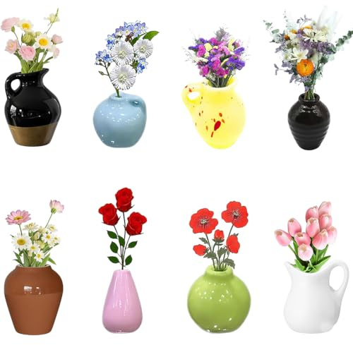 IKOPFLN 8 Stück mini magnet vasen für kühlschrank Mini Vase Magnets - Bud Vasen Magnetisch Süße Mini Harzmagnete für den Kühlschrank, Lustige Kühlschrank-Accessoires, Dekoration für Küche und Büro