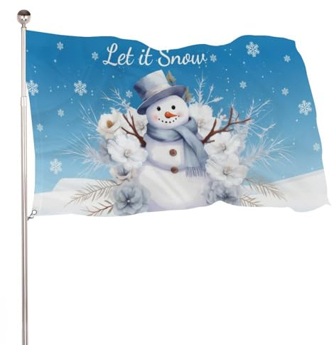 Weihnachten Flagge Gartenflagge 90x150 cm Beidseitig Bedruckt Aus Polyester für Haus und Garten Deko, Wetterfest Mit Weihnachts Blauer Schneemann Motiv