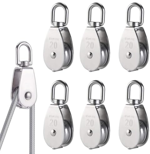 6 Stück M20 Drehbare Umlenkrollen Einzelrolle Edelstahl 304 für 8mm Seile | 360 Grad Drehbare Umlenkrolle mit Festem Auge Tragfähigkeit 75 kg