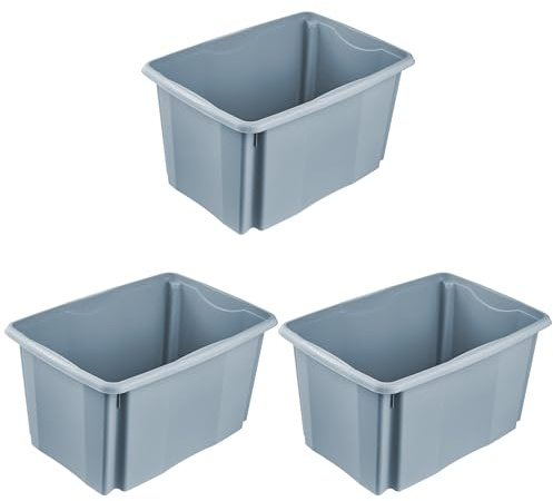 keeeper emil 3x Aufbewahrungsbox mit Dreh-/Stapelsystem, 54,5 x 39 x 29,5 cm, 45 l, Nordic Blue